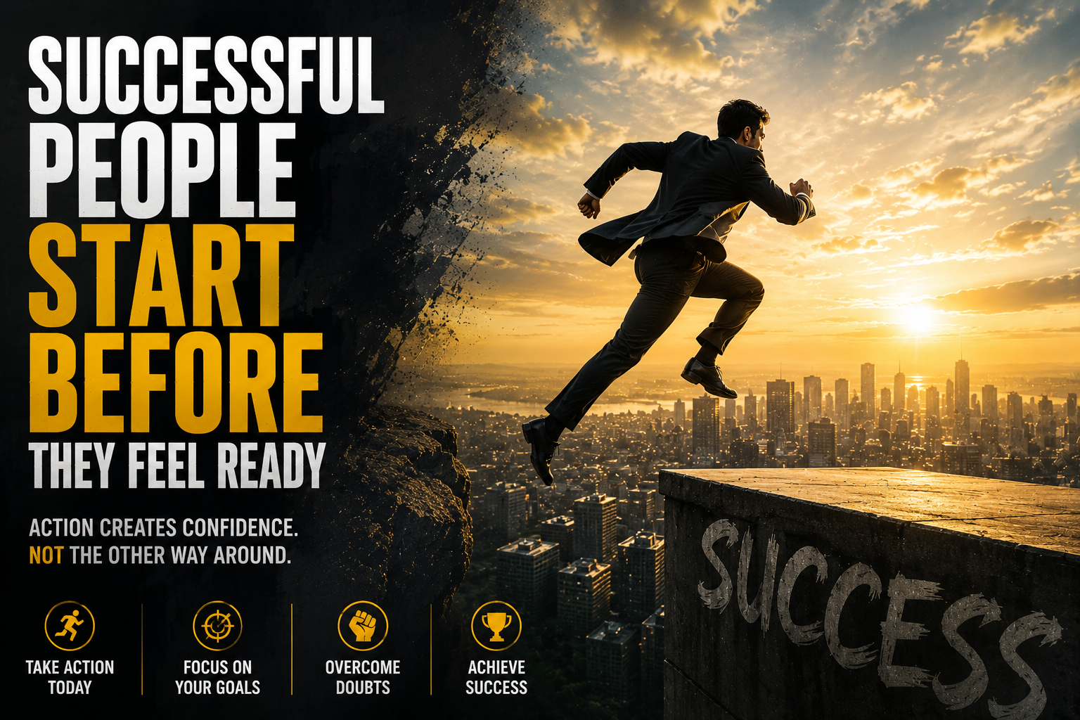 Inspirational image of a person taking action before feeling ready and moving toward success