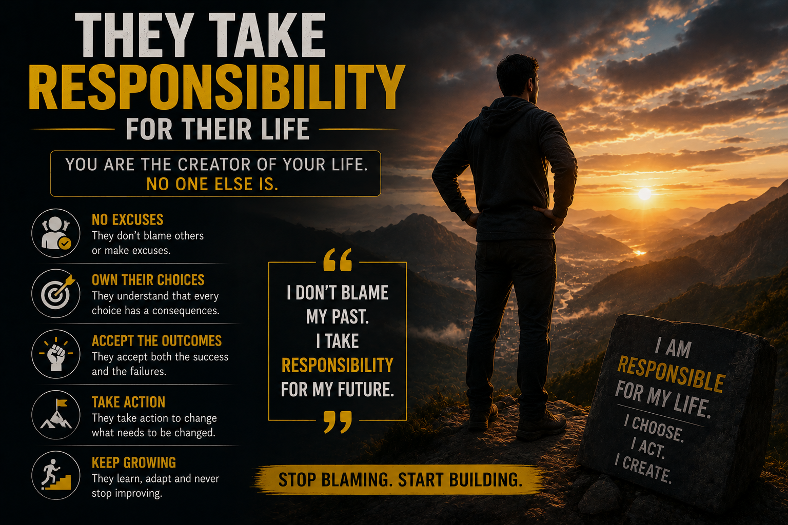 Step by step problem solving mindset infographic with success and focus concept