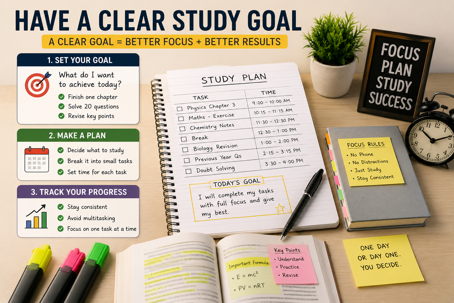 Phone distraction vs focused study setup.