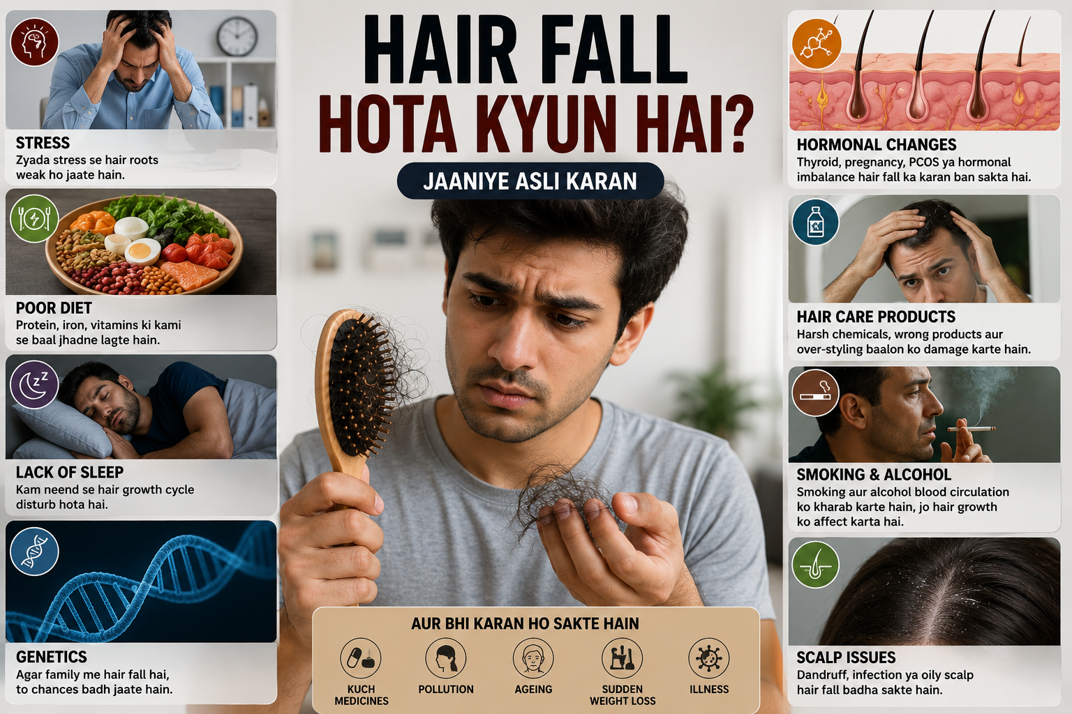 Hair Fall Kyun Hota Hai? Causes, Myths Aur Effective Solutions