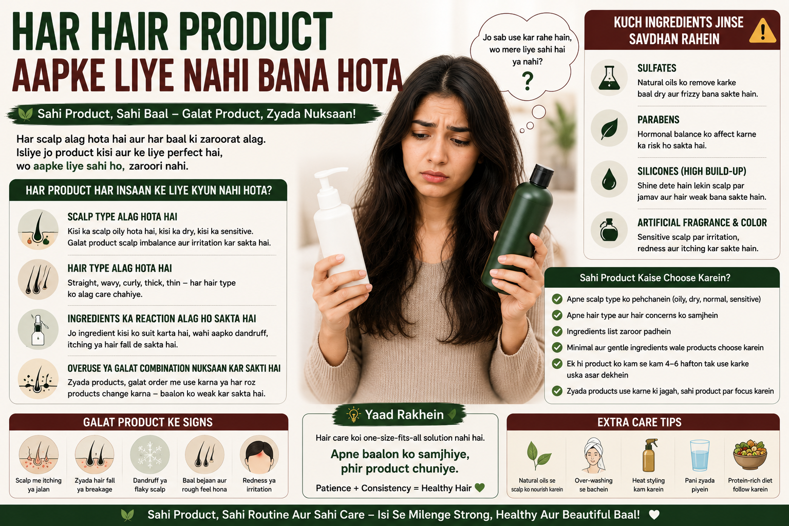 Woman comparing hair care products and learning why different hair types need different hair products