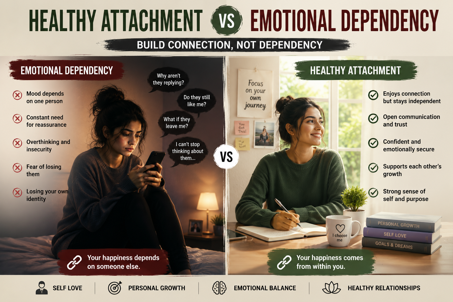 Comparison between healthy attachment and emotional dependency