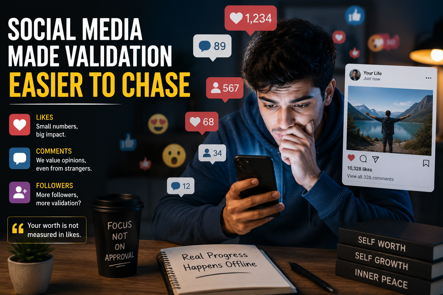 Social media likes and online approval influencing self-worth and confidence