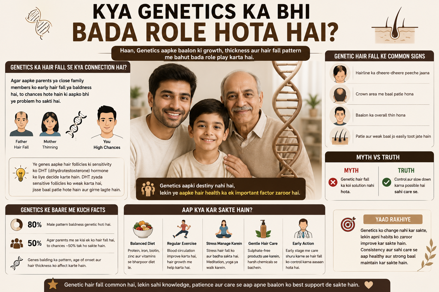 Family genetics and hereditary hair loss explained through DNA, family history and hair fall patterns