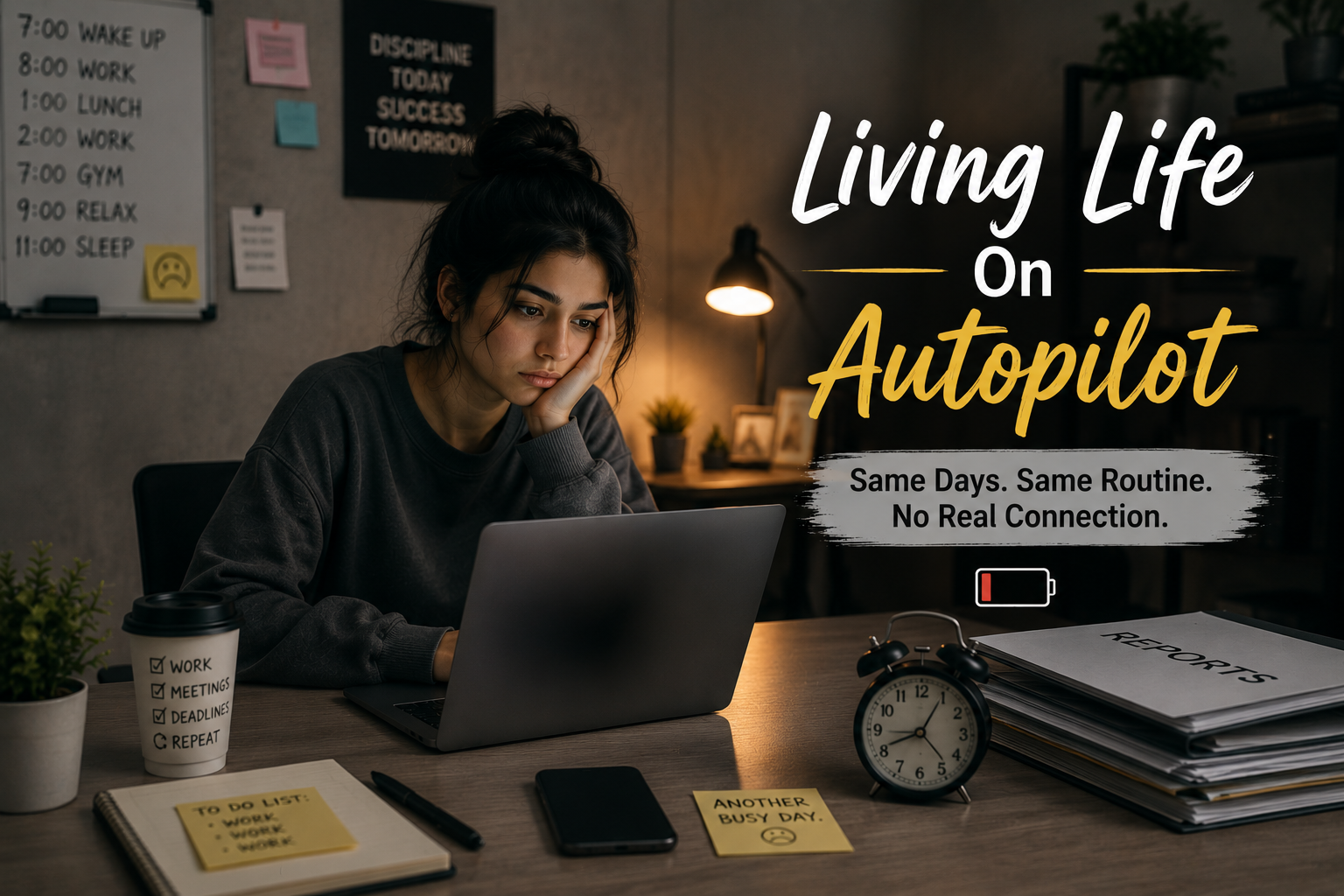 Person stuck in daily routine and feeling emotionally disconnected