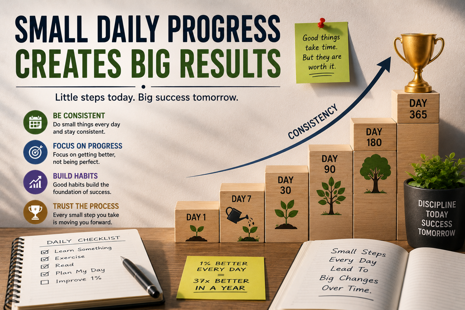 Person building success through small daily habits and consistent progress