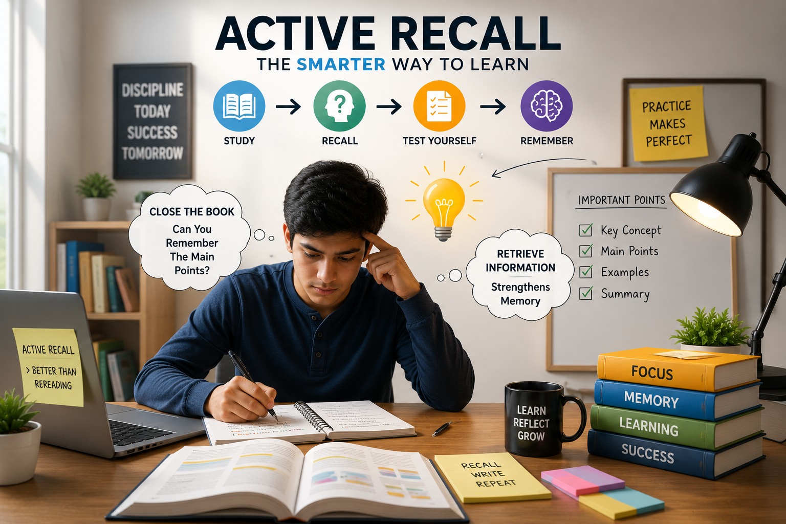 Student using active recall to improve learning and memory