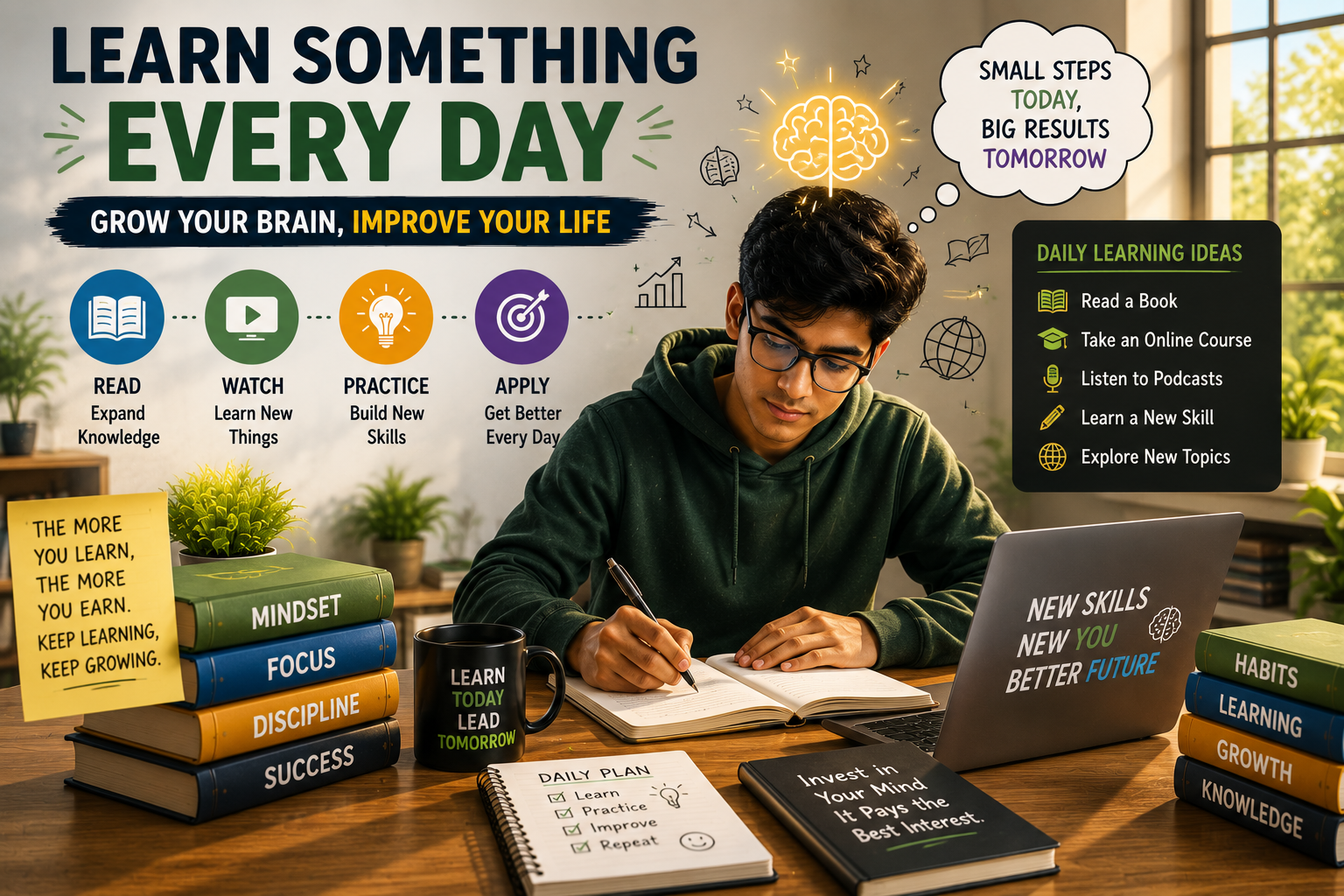 Student learning new skills every day to improve brain power, memory, and learning ability.